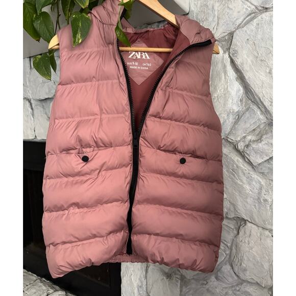 Zara Girls Pink Hooded Puffer Vest Size 9-10 - Picture 2 of 7